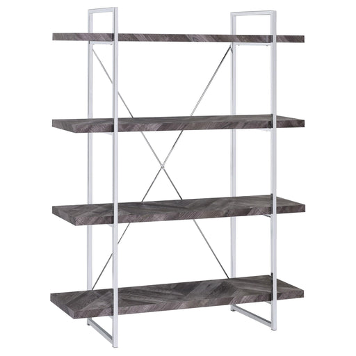 Grimma 4-shelf Bookcase Rustic Grey Herringbone - Imperial Furniture (Las Vegas, NV) - Multi Location