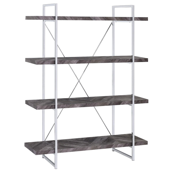 Grimma 4-shelf Bookcase Rustic Grey Herringbone - Imperial Furniture (Las Vegas, NV) - Multi Location