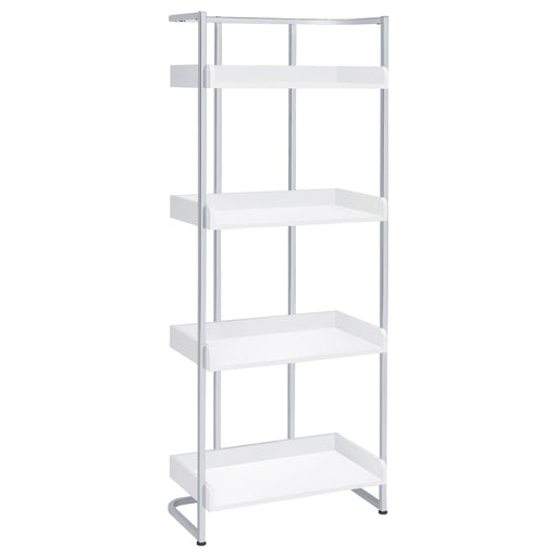 Ember 4-shelf Bookcase White High Gloss and Chrome - Imperial Furniture (Las Vegas, NV) - Multi Location