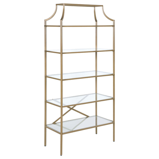 Serena 5-tier Tempered Glass Shelves Bookcase Matte Gold - Imperial Furniture (Las Vegas, NV) - Multi Location