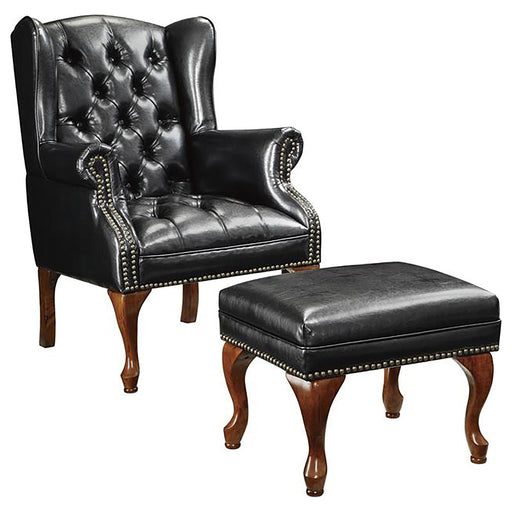 Roberts Button Tufted Back Accent Chair with Ottoman Black and Espresso - Imperial Furniture (Las Vegas, NV) - Multi Location