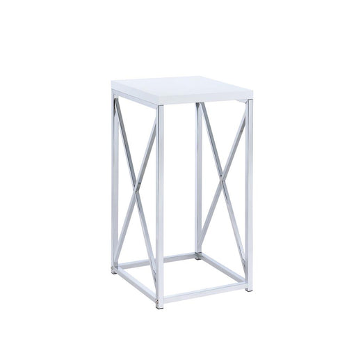 Edmund Accent Table with X-cross Glossy White and Chrome - Imperial Furniture (Las Vegas, NV) - Multi Location