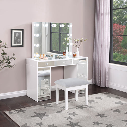 Regina 3-piece Makeup Vanity Table Set Hollywood Lighting White and Mirror - Imperial Furniture (Las Vegas, NV) - Multi Location
