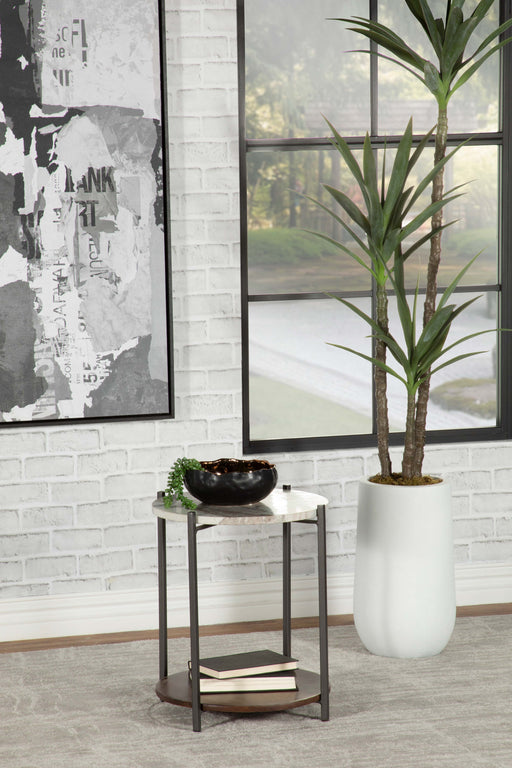 Noemie Round Accent Table with Marble Top White and Gunmetal - Imperial Furniture (Las Vegas, NV) - Multi Location