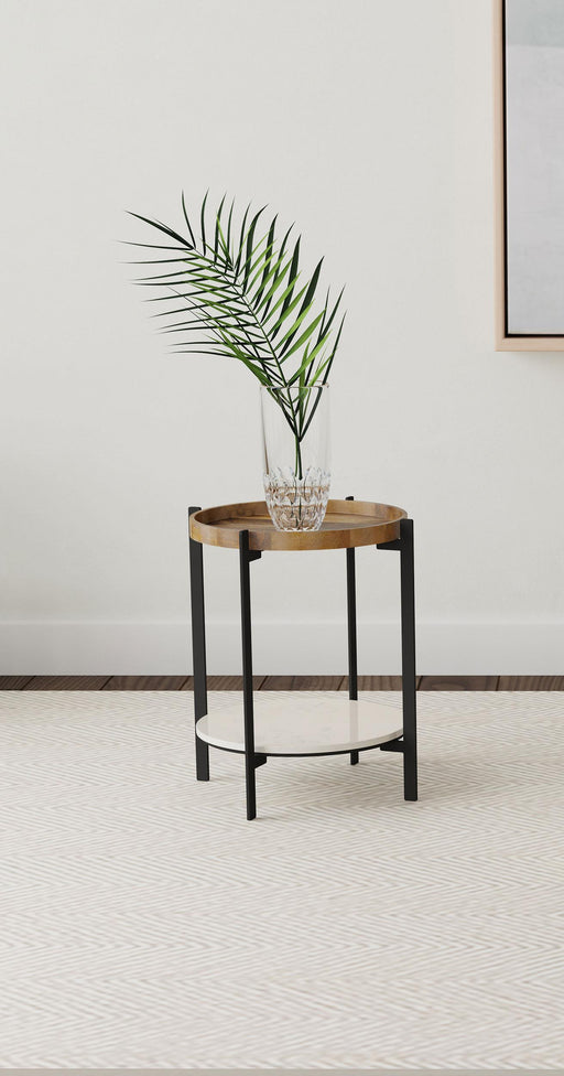 Adhvik Round Accent Table with Marble Shelf Natural and Black - Imperial Furniture (Las Vegas, NV) - Multi Location