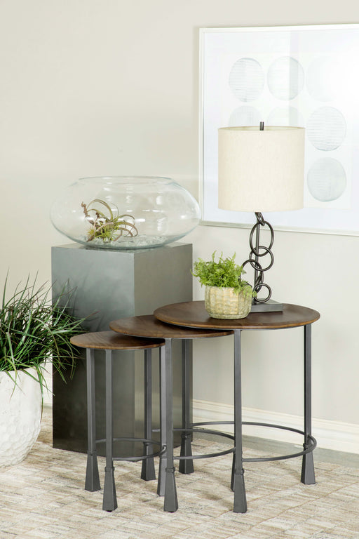 Deja 3-piece Round Nesting Table Natural and Gunmetal - Imperial Furniture (Las Vegas, NV) - Multi Location