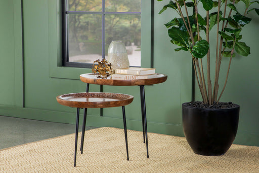 Nuala 2-piece Round Nesting Table with Tripod Tapered Legs Honey and Black - Imperial Furniture (Las Vegas, NV) - Multi Location