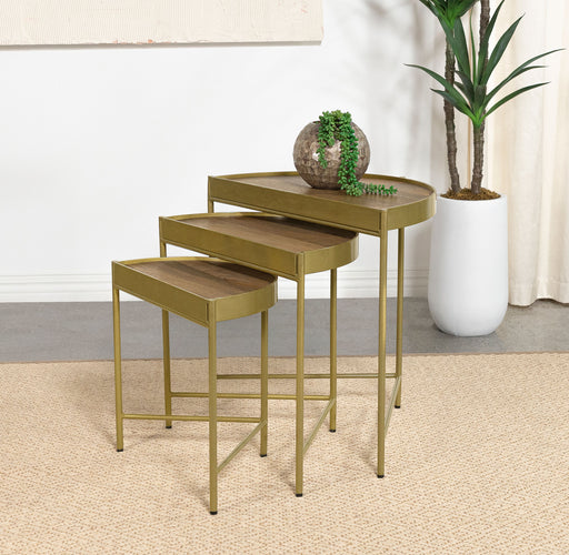 Tristen 3-Piece Demilune Nesting Table With Recessed Top Brown and Gold - Imperial Furniture (Las Vegas, NV) - Multi Location