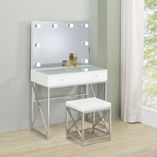 Eliza 2-piece Vanity Set with Hollywood Lighting White and Chrome - Imperial Furniture (Las Vegas, NV) - Multi Location