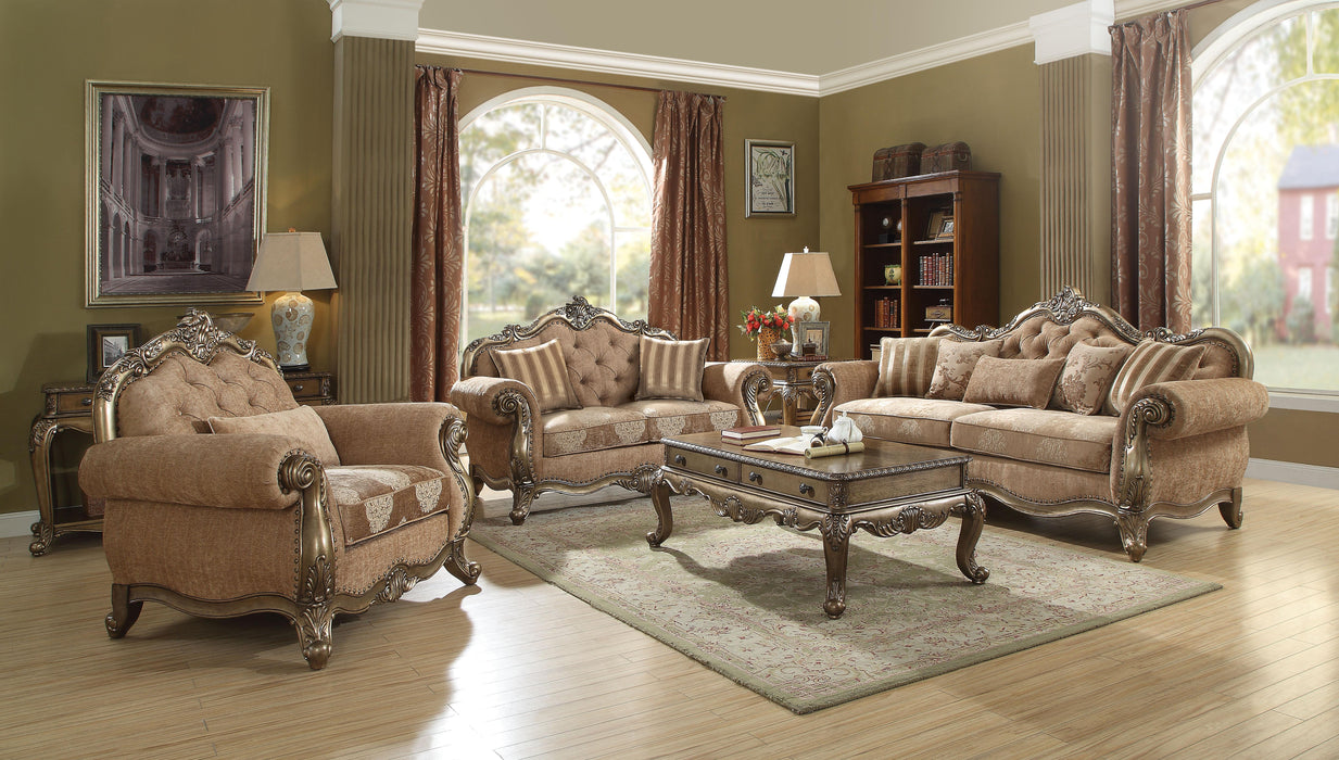 Ragenardus Fabric & Vintage Oak Sofa w/5 Pillows