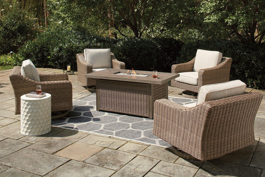 Beachcroft Beachcroft Fire Pit Table with Four Nuvella Swivel Lounge Chairs - Imperial Furniture (Las Vegas, NV) - Multi Location