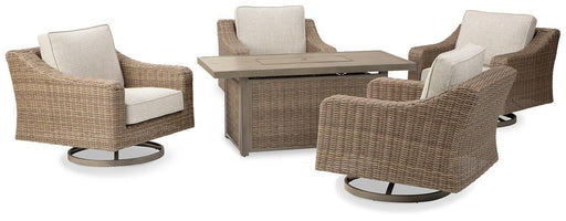 Beachcroft Beachcroft Fire Pit Table with Four Nuvella Swivel Lounge Chairs - Imperial Furniture (Las Vegas, NV) - Multi Location