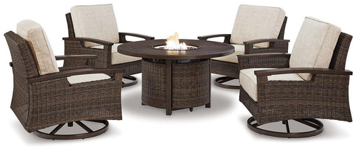 Paradise Trail Paradise Trail Fire Pit Table with 4 Nuvella Swivel Lounge Chairs - Imperial Furniture (Las Vegas, NV) - Multi Location