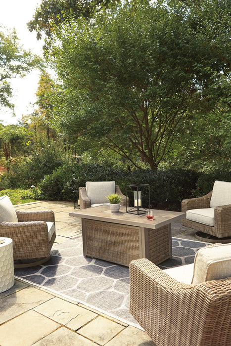 Beachcroft Beachcroft Fire Pit Table with Four Nuvella Swivel Lounge Chairs - Imperial Furniture (Las Vegas, NV) - Multi Location