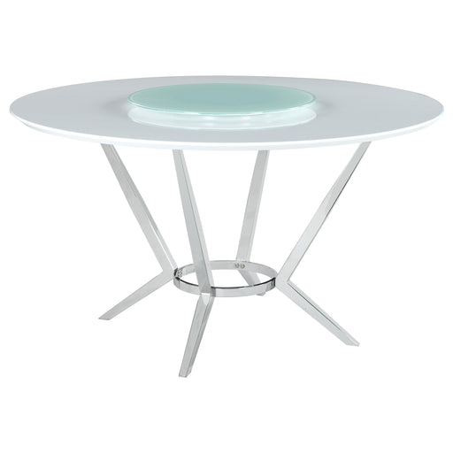 Abby Round Dining Table with Lazy Susan White and Chrome - Imperial Furniture (Las Vegas, NV) - Multi Location