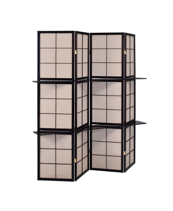 Iggy 4-panel Folding Screen with Removable Shelves Tan and Cappuccino - Imperial Furniture (Las Vegas, NV) - Multi Location