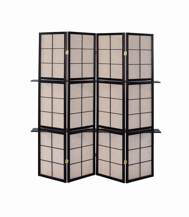 Iggy 4-panel Folding Screen with Removable Shelves Tan and Cappuccino - Imperial Furniture (Las Vegas, NV) - Multi Location