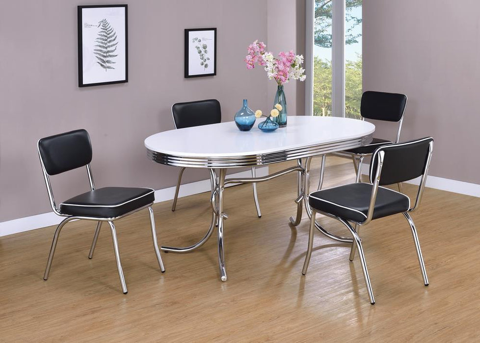 Retro Oval Dining Table Glossy White and Chrome - Imperial Furniture (Las Vegas, NV) - Multi Location