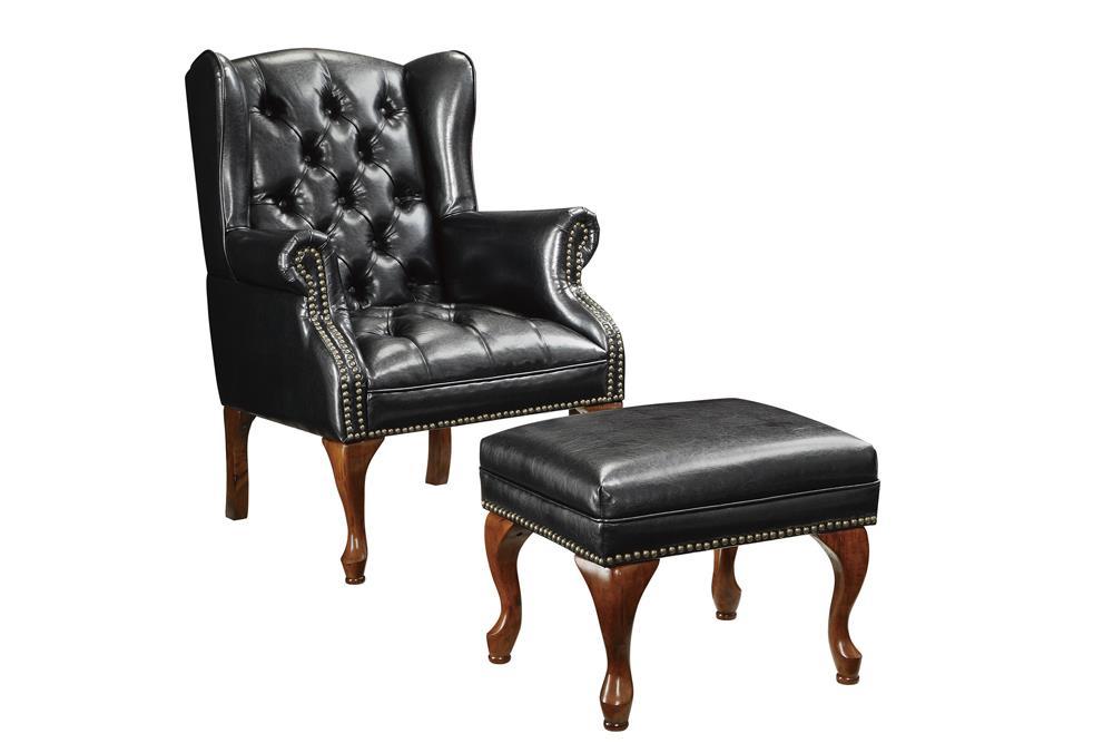 Roberts Button Tufted Back Accent Chair with Ottoman Black and Espresso - Imperial Furniture (Las Vegas, NV) - Multi Location