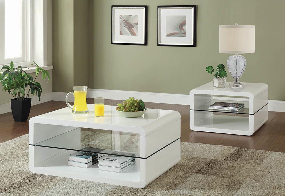 Elana Rectangle 2-shelf Coffee Table Glossy White - Imperial Furniture (Las Vegas, NV) - Multi Location