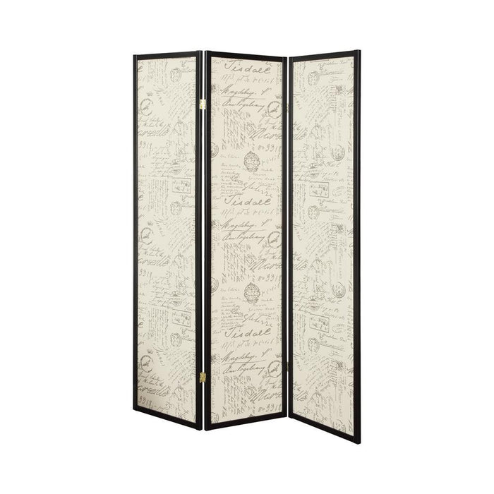 Felice 3-panel French Script Print Folding Screen Espresso - Imperial Furniture (Las Vegas, NV) - Multi Location