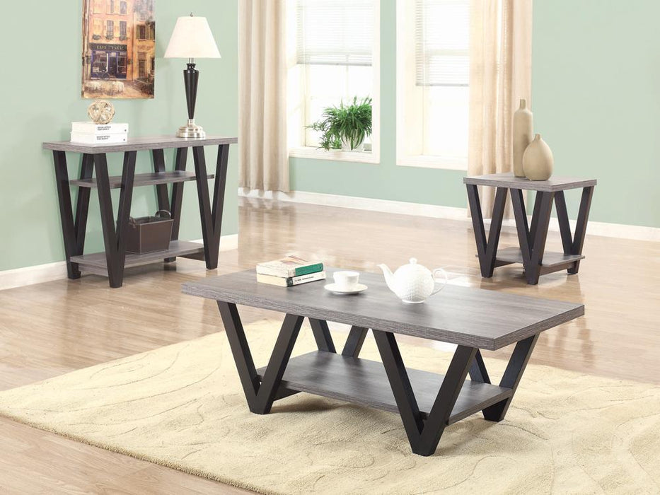 Stevens V-shaped Sofa Table Black and Antique Grey - Imperial Furniture (Las Vegas, NV) - Multi Location