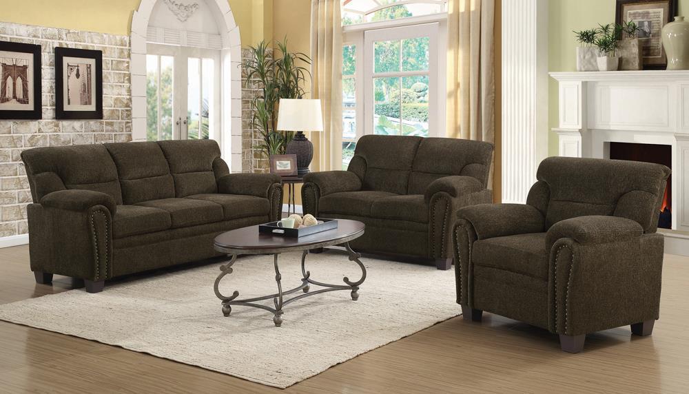 Clementine Upholstered Loveseat with Nailhead Trim Brown - Imperial Furniture (Las Vegas, NV) - Multi Location