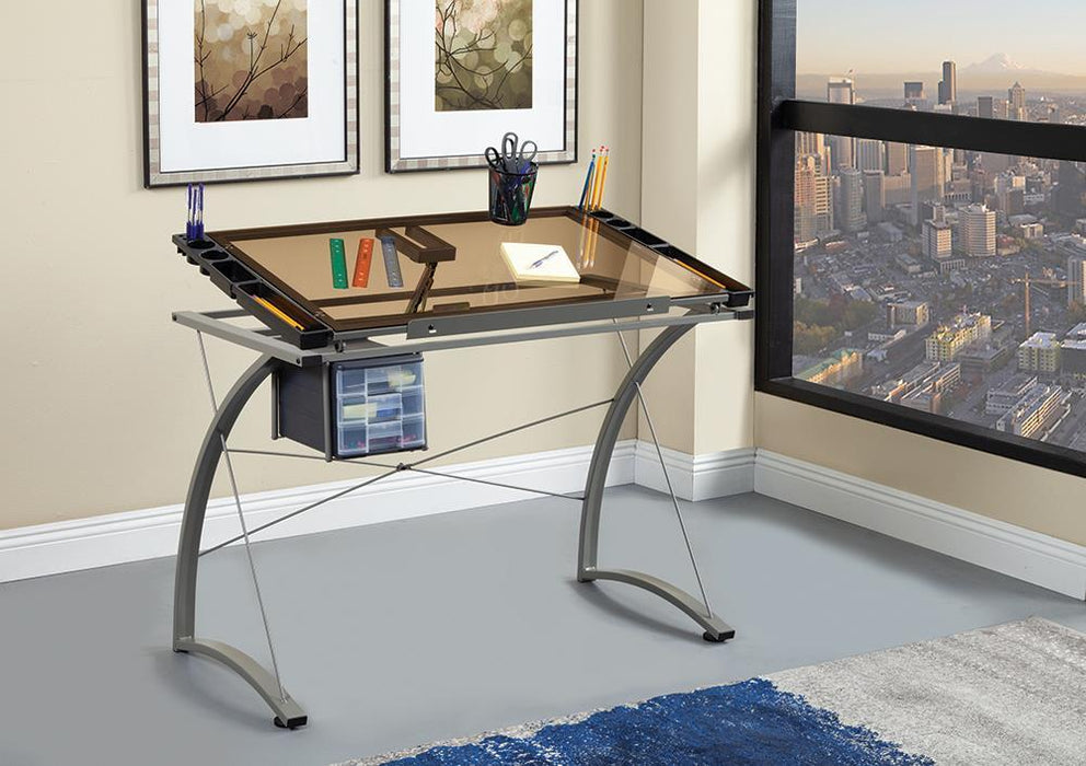 Melo 3-Drawer Drafting Desk Champagne - Imperial Furniture (Las Vegas, NV) - Multi Location