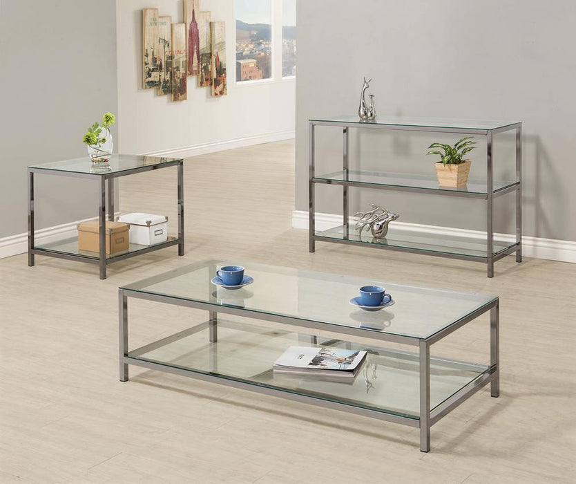 Trini Sofa Table with Glass Shelf Black Nickel - Imperial Furniture (Las Vegas, NV) - Multi Location