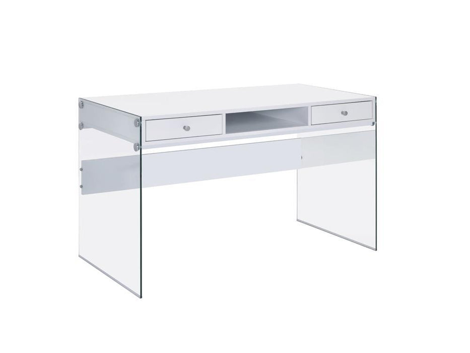 Dobrev 2-drawer Writing Desk Glossy White and Clear - Imperial Furniture (Las Vegas, NV) - Multi Location
