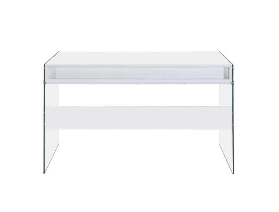 Dobrev 2-drawer Writing Desk Glossy White and Clear - Imperial Furniture (Las Vegas, NV) - Multi Location