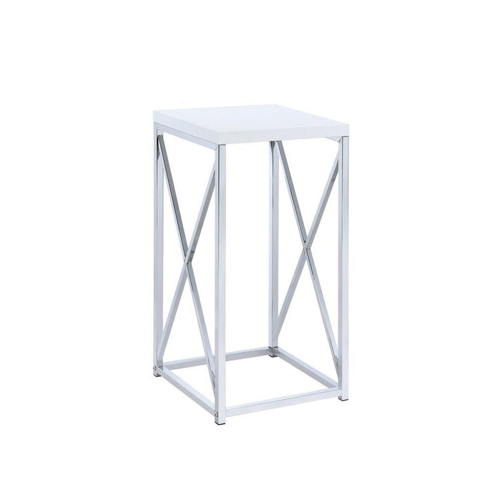 Edmund Accent Table with X-cross Glossy White and Chrome - Imperial Furniture (Las Vegas, NV) - Multi Location
