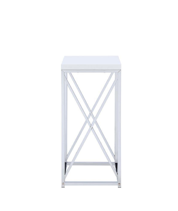 Edmund Accent Table with X-cross Glossy White and Chrome - Imperial Furniture (Las Vegas, NV) - Multi Location