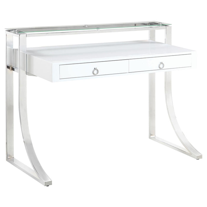 Gemma 2-drawer Writing Desk Glossy White and Chrome - Imperial Furniture (Las Vegas, NV) - Multi Location