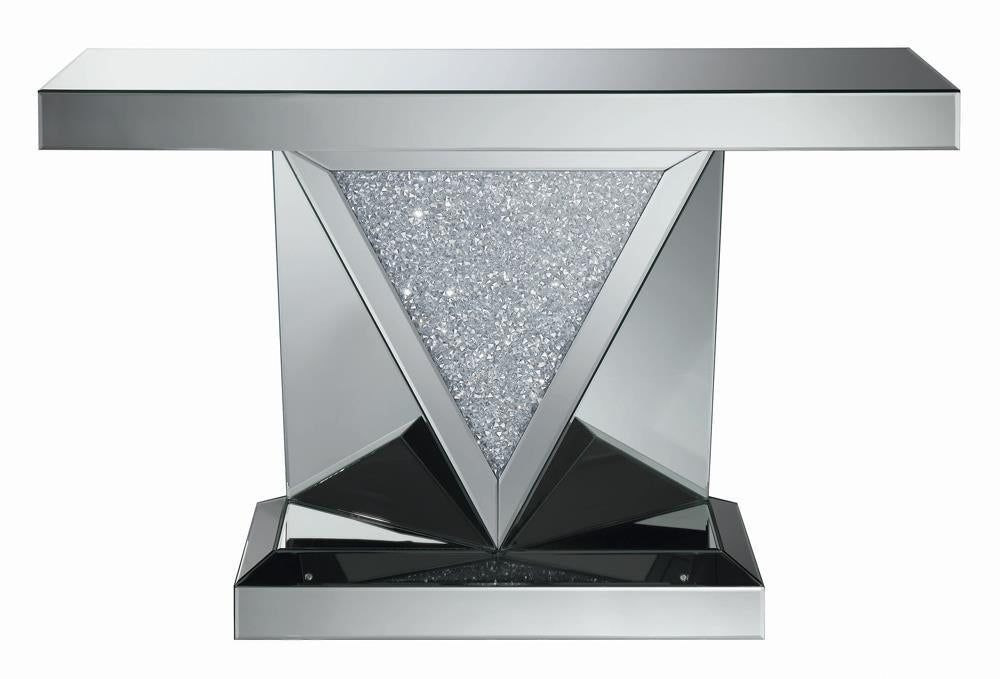 Amore Rectangular Sofa Table with Triangle Detailing Silver and Clear Mirror - Imperial Furniture (Las Vegas, NV) - Multi Location