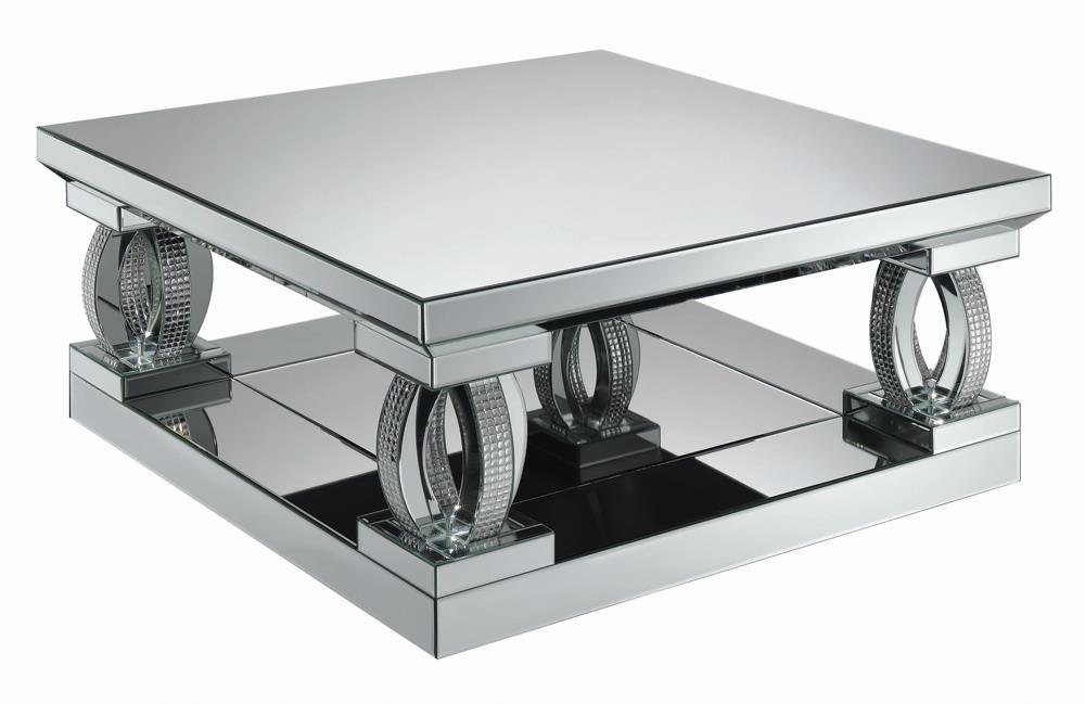 Amalia Square Coffee Table with Lower Shelf Clear Mirror - Imperial Furniture (Las Vegas, NV) - Multi Location