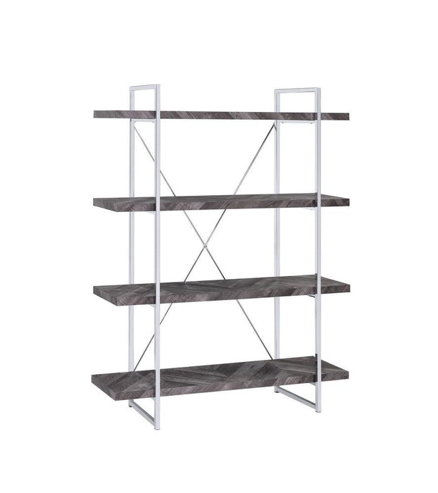 Grimma 4-shelf Bookcase Rustic Grey Herringbone - Imperial Furniture (Las Vegas, NV) - Multi Location