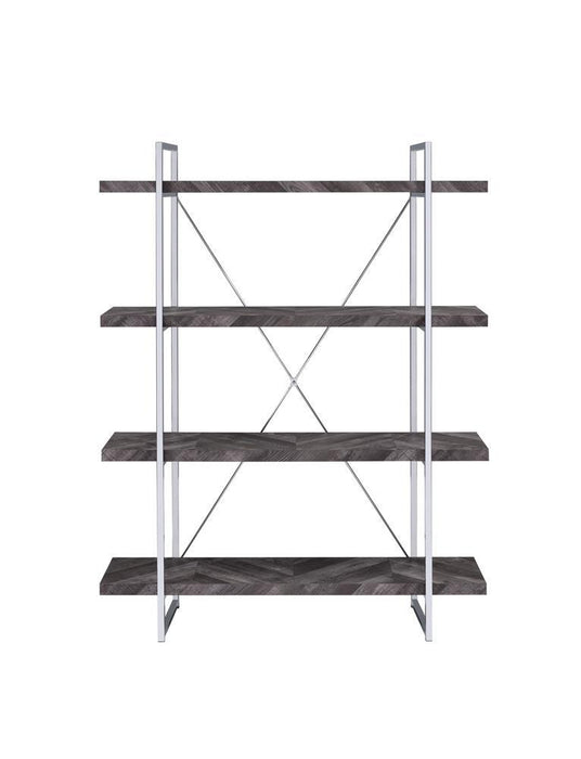 Grimma 4-shelf Bookcase Rustic Grey Herringbone - Imperial Furniture (Las Vegas, NV) - Multi Location