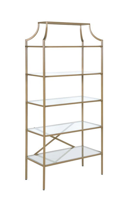 Serena 5-tier Tempered Glass Shelves Bookcase Matte Gold - Imperial Furniture (Las Vegas, NV) - Multi Location