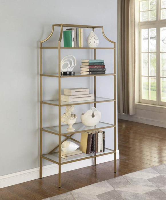 Serena 5-tier Tempered Glass Shelves Bookcase Matte Gold - Imperial Furniture (Las Vegas, NV) - Multi Location