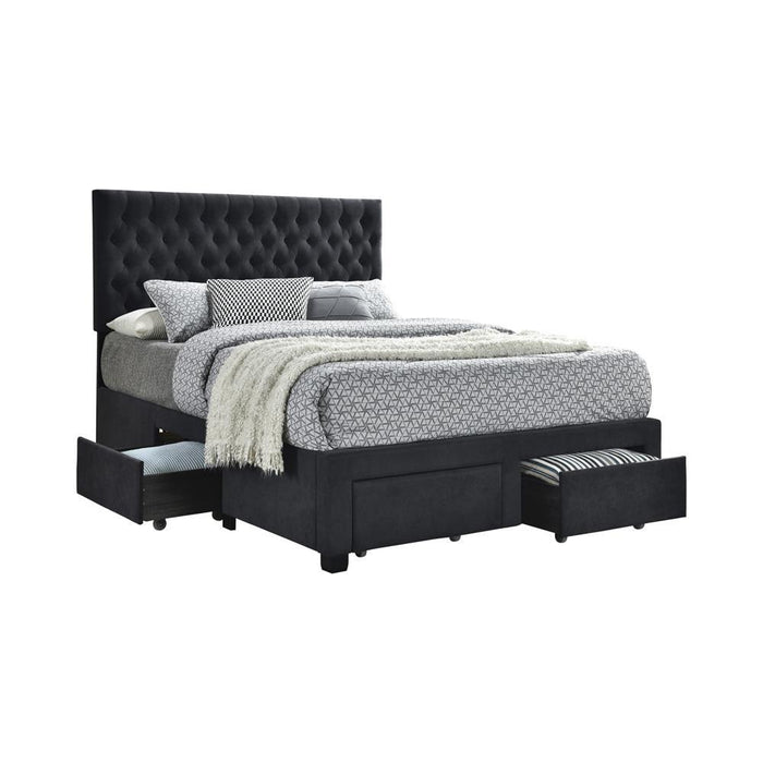 Soledad Eastern King, Full, & Queen 4-drawer Button Tufted Storage Bed Black & White - Imperial Furniture (Las Vegas, NV) - Multi Location