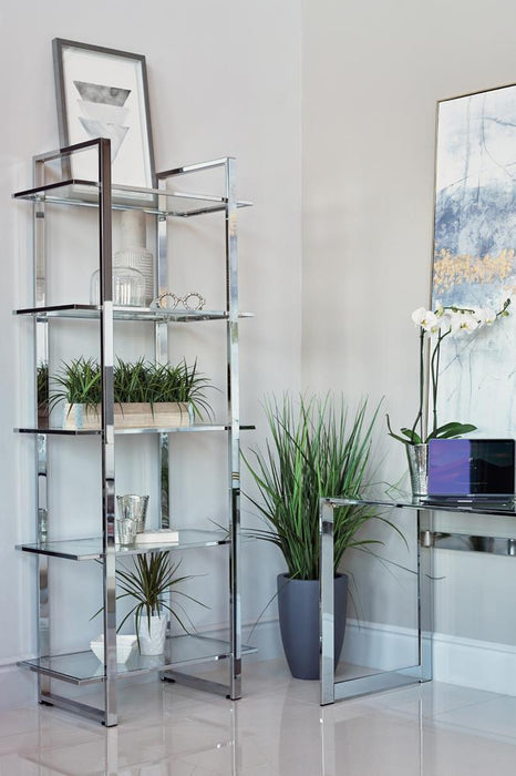 Hartford Glass Shelf Bookcase Chrome - Imperial Furniture (Las Vegas, NV) - Multi Location