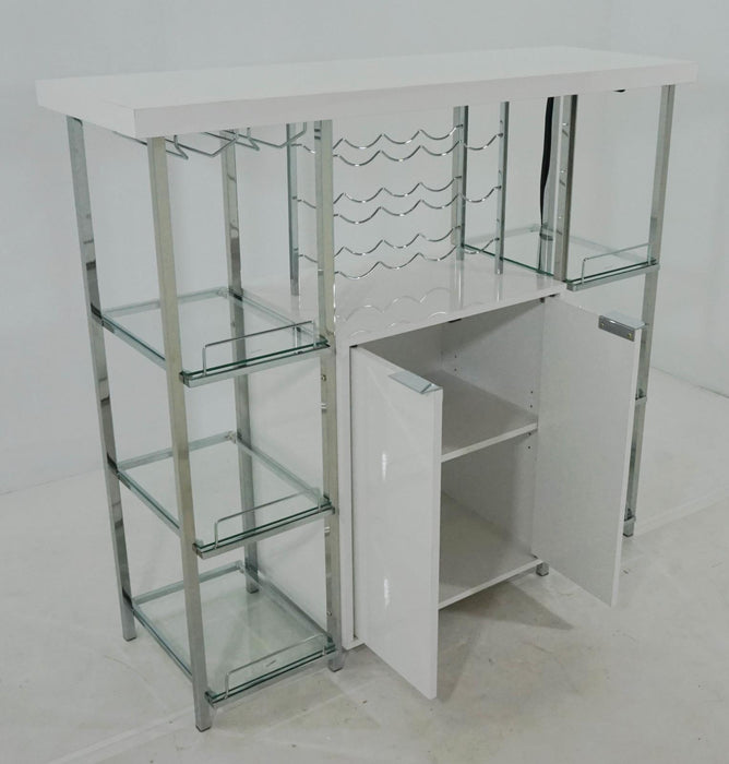 Gallimore 2-door Bar Cabinet with Glass Shelf High Glossy White and Chrome - Imperial Furniture (Las Vegas, NV) - Multi Location