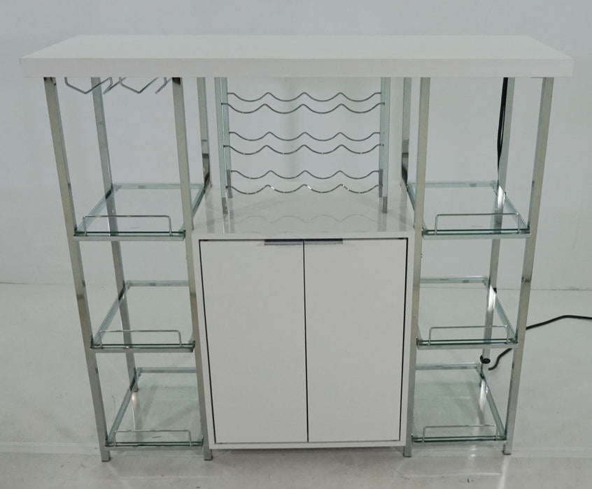 Gallimore 2-door Bar Cabinet with Glass Shelf High Glossy White and Chrome - Imperial Furniture (Las Vegas, NV) - Multi Location