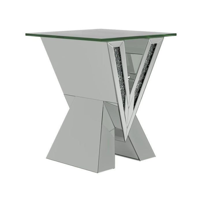 Taffeta V-shaped End Table with Glass Top Silver - Imperial Furniture (Las Vegas, NV) - Multi Location