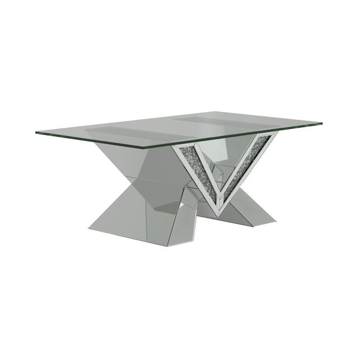 Taffeta V-shaped Coffee Table with Glass Top Silver - Imperial Furniture (Las Vegas, NV) - Multi Location