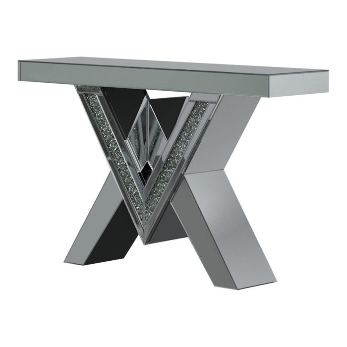 Taffeta V-shaped Sofa Table with Glass Top Silver - Imperial Furniture (Las Vegas, NV) - Multi Location