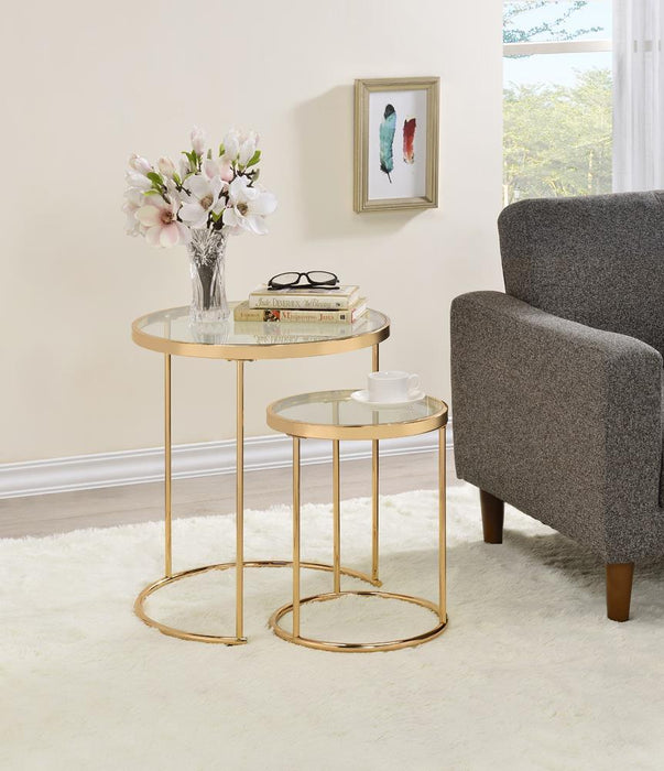 Maylin 2-piece Round Glass Top Nesting Tables Gold - Imperial Furniture (Las Vegas, NV) - Multi Location