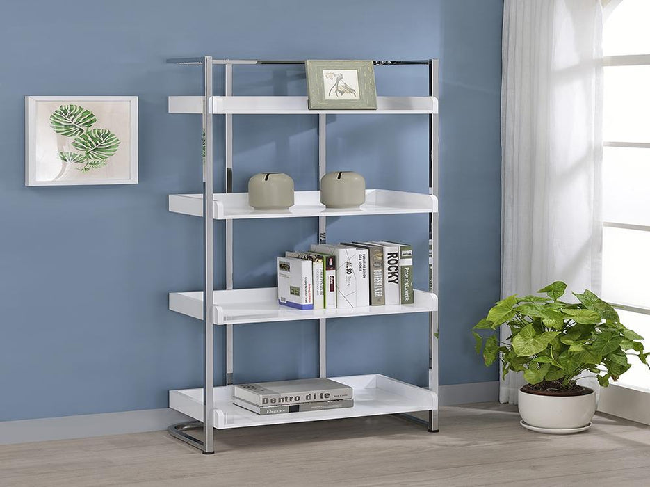 Ember 4-shelf Bookcase White High Gloss and Chrome - Imperial Furniture (Las Vegas, NV) - Multi Location