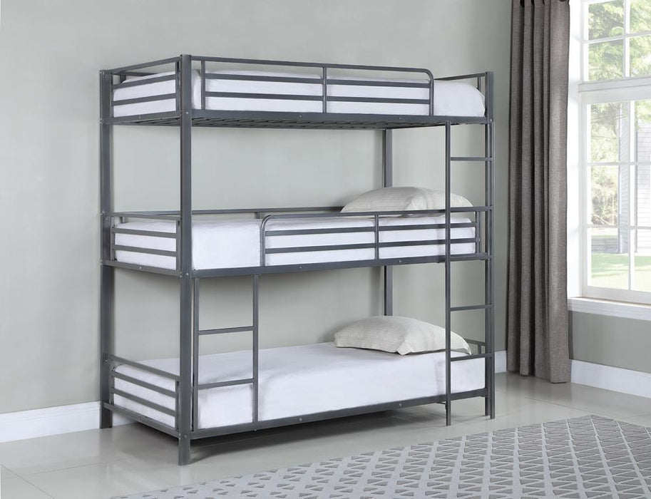 Maynard Metal Triple Twin Bunk Bed Gunmetal - Imperial Furniture (Las Vegas, NV) - Multi Location